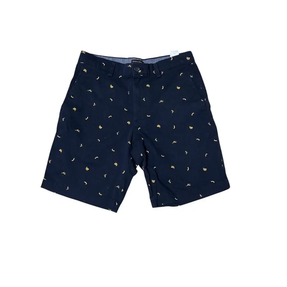 Banana Republic Navy Embroidered Banana Print Chino Shorts Size 32